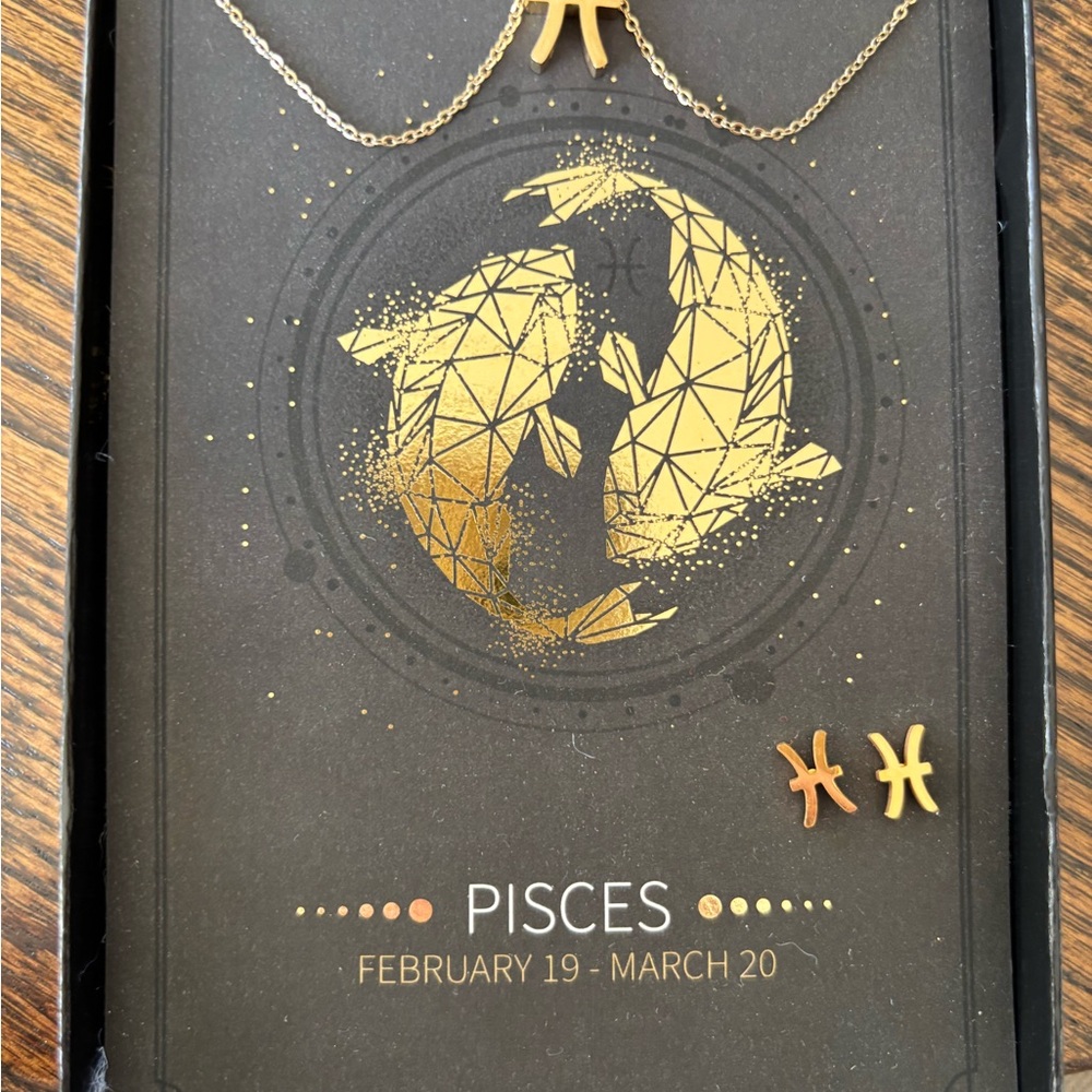 Gold Pisces Necklace and Earrings Set